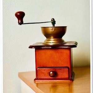 Farmhouse Antique Wood & Cast Iron Coffee Mill or Grinder | Cottage Country Primitive Decor Brutalist Vintage Mill Retro Coffee Grinder