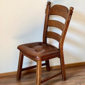 1 of 4 Brutalist Ladder Back Chair Solid Oak The Netherlands Vintage afbeelding 10