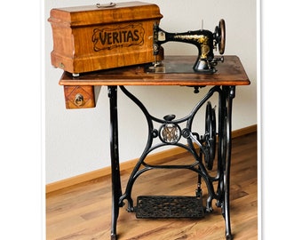 19th Century Sewing Machine from Clemens Muller Dresden VERITAS Antique Sewing Machine Collectible Unique Original Vintage Cast Iron Table