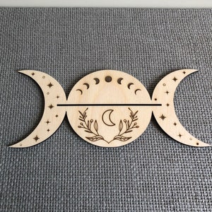 Support carte tarot ou oracle en bois gravé, triple lune