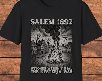 Shirt heksenproeven Salem, cadeau voor bedachtzame geesten, gotische vintage houtsnede kunst T-shirt, T-shirt donkere feministische geschiedenis, esthetische cadeau Halloween