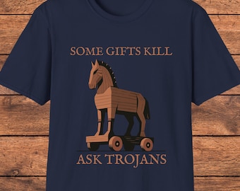 Trojansk häst T-shirt, grekisk mytologi T-shirt, rolig historiegåva T-shirt, antikens Grekland T-shirt, trojansk krig grafisk T-shirt, present för historieintresserade