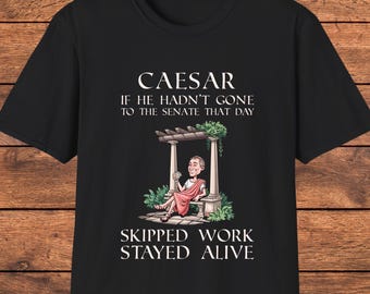 Camiseta divertida de Julio César, camiseta de "No trabajó, sobrevivió", camiseta humorística de historia, camiseta vintage, regalo para aficionados a la historia, camiseta antigua