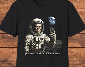 JFK Moon Selfie T-shirt, astronaut-T-shirt, maanlanding vintage shirt, ruimtegeschiedenis grappig cadeau, president Kennedy, één kleine stap, sci-fi gag
