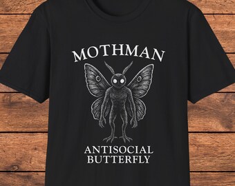 Mothman Antisocial Butterfly Shirt, Cryptid Humor Tee, Gothic Graphic T Shirt, Introvert Funny Gift
