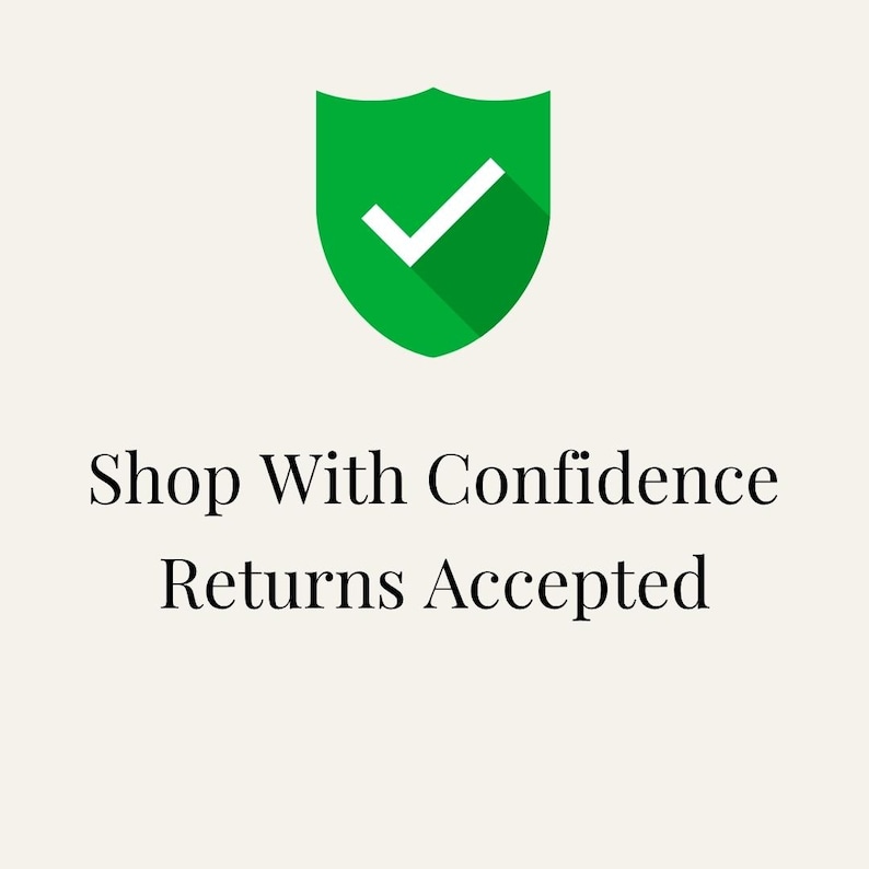 May include: A green shield icon featuring a white checkmark centered above the black text Shop With Confidence Returns Accepted. The graphic design uses a flat style with a simple, bold sans-serif font for the text and a solid green color.