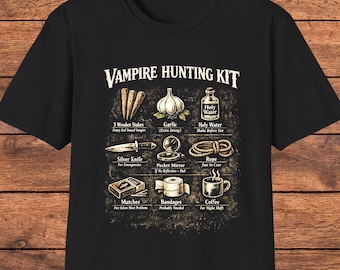 Vampire Hunting Kit Shirt, Gothic Humor Tee, Horror Graphic T-Shirt, Dracula Lover Gift
