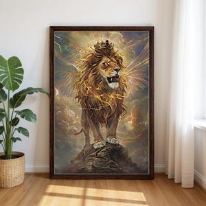 Lion of Judah Wall Art Christian Home Decor Religious Framed Canvas Print, Inspirational Gift, Faith Artwork, Faith Wall Decor