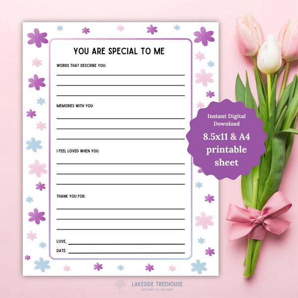 Printable Heartfelt Letter for Loved Ones - You Are Special to Me - Thoughtful Gift for Mom, Grandma on Mother's Day