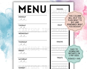 Meal Planner Printable - Simplify Your Weekly Meal Plan, Easy Menu Organizer for Families Healthy Eating Prep