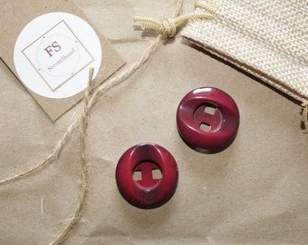 2 modern coat buttons, burgundy, two-hole button