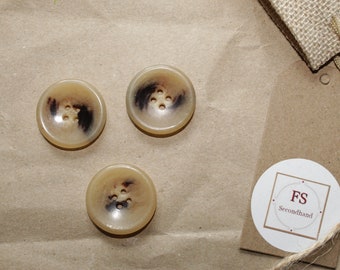 3 large four-hole buttons, marble look, plastic button, coat button, sewing material