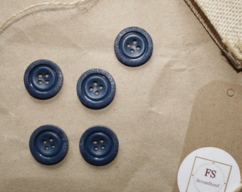 5 dark blue buttons with border pattern, four-hole buttons, sewing accessories