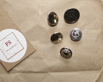 5 Army Uniform Buttons, Silver/Bronze, Vintage