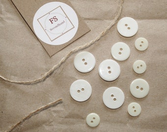 11 bed linen buttons, GDR, two-hole button, white