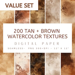 200 Texturas de aquarela marrom e bege Papel digital - Design uniforme, papel digital, download instantâneo, diário de lixo, artesanato, arquivo PNG PDF