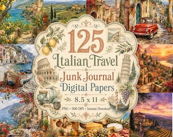 Carte digitali per diario di viaggio italiano, scene toscane ad acquerello (download immediato)