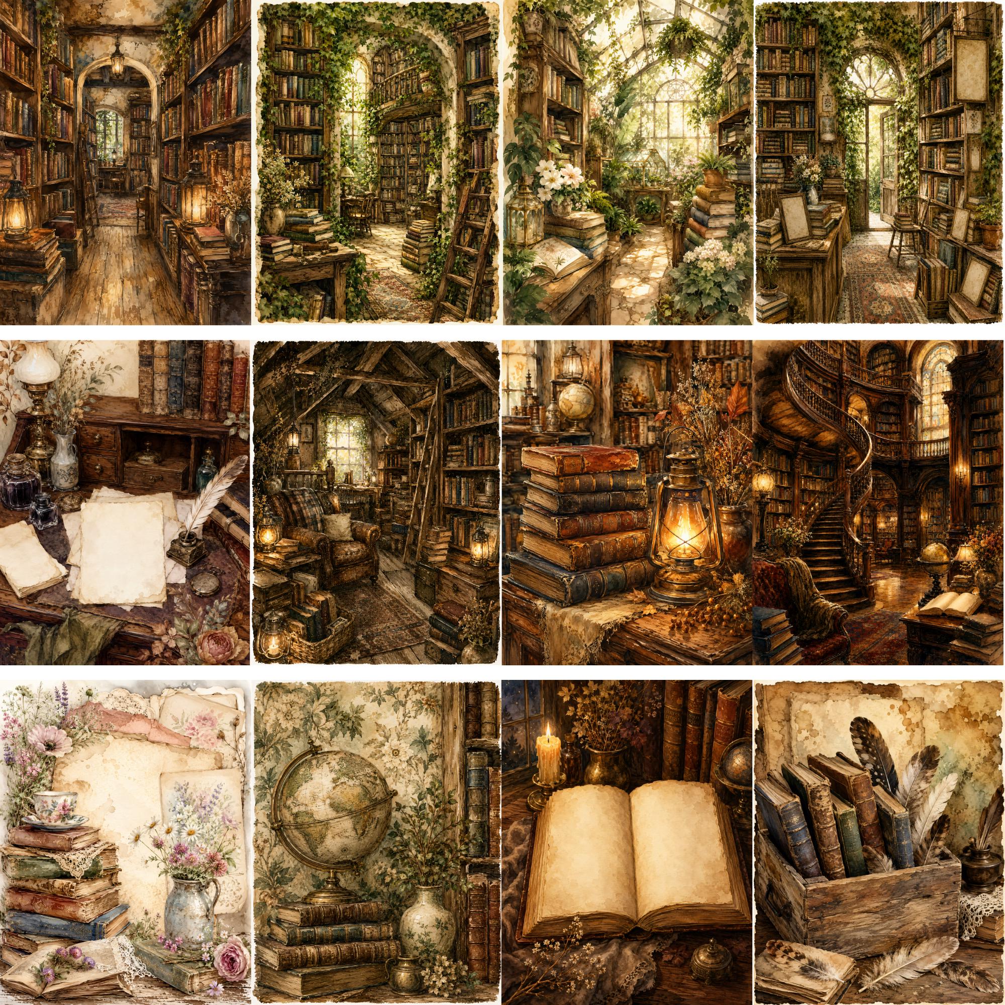 Vintage Bookstore Junk Journal Kit | Antique Library Printable Pages ...