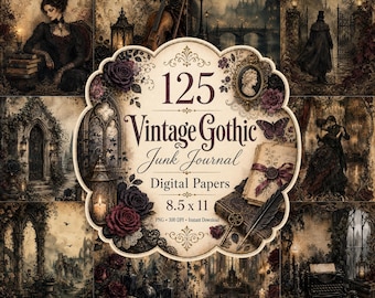 Vintage Gothic Junk Journal Papers, Dark Academia Victorian Digital Scrapbook Pages (PNG)