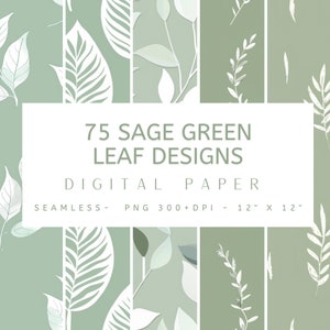 Puede incluir: 75 diseños de papel digital con hojas verde salvia en varios estilos. Cada diseño es sin costuras y mide 30,48 cm por 30,48 cm. Los diseños son de alta resolución, 300+ DPI.