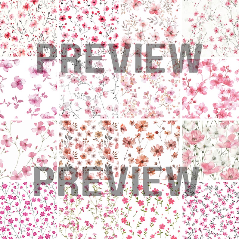 50 Watercolor Pink Flowers Digital Paper - Seamless Printable, Digital ...