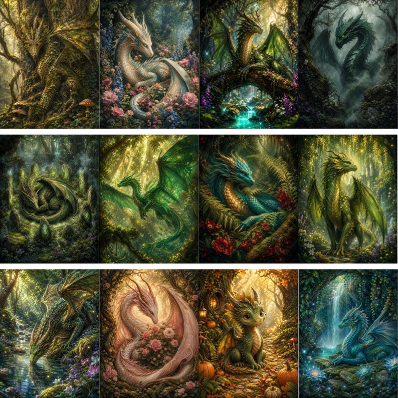 Forest Dragon Junk Journal Pages, Fantasy Digital Papers (8.5 X 11) - Etsy