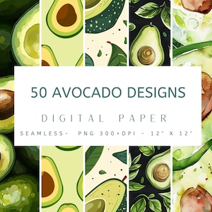 50 Avocado digitale Papierdesigns - nahtlos bedruckbar, digitales Papier, sofortiger Download, Junk-Journal, Scrapbooking, Kartenherstellung, Avo-Hälften,