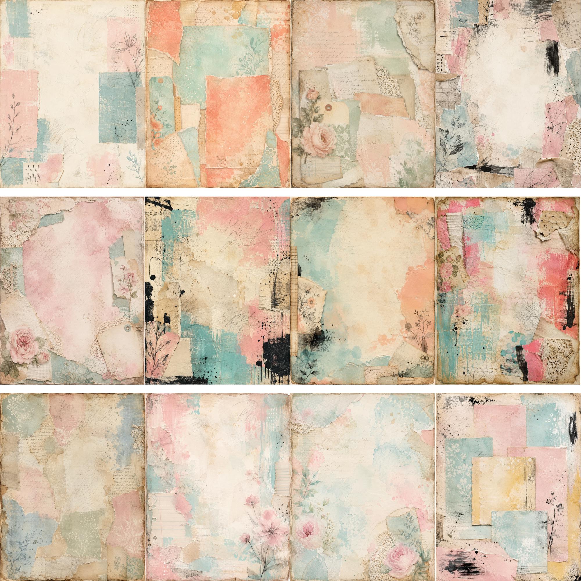 Pastel Mixed Media Junk Journal Pages, Collage Digital Papers (8.5 X 11 ...