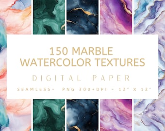 150 marmor akvarell texturer digitalt papper - sömlösa mönster, digitalt papper, direkt nedladdning, skräpjournal, hantverk, pyssel, utskrivbar