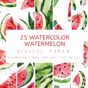 25 Aquarell Wassermelone Digitales Papier Designs - nahtlos bedruckbar, sofortiger Download, Junk Journal, Scrapbooking, Druckbilder, Kartenherstellung