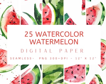 25 Watercolor Watermelon Digital Paper Designs - Seamless Printable ...