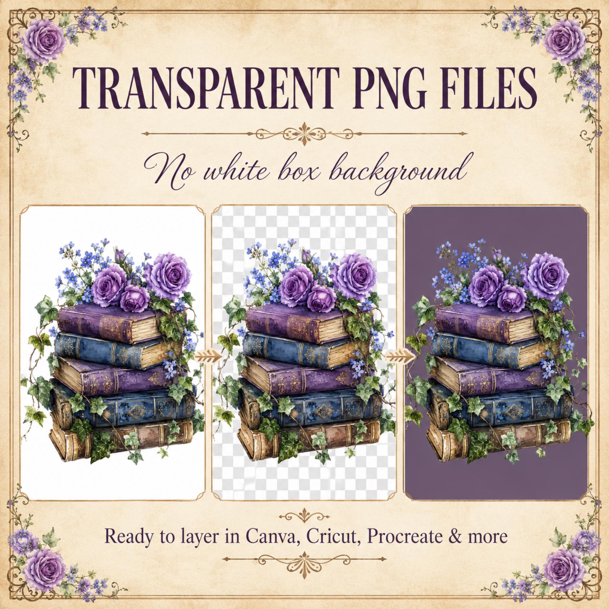 Vintage Floral Books Clipart PNG, Cottagecore Book Stack Watercolor ...
