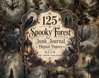Papeles decorativos con motivos de bosques tenebrosos, láminas digitales de bosque gótico (8,5 x 11 PNG)