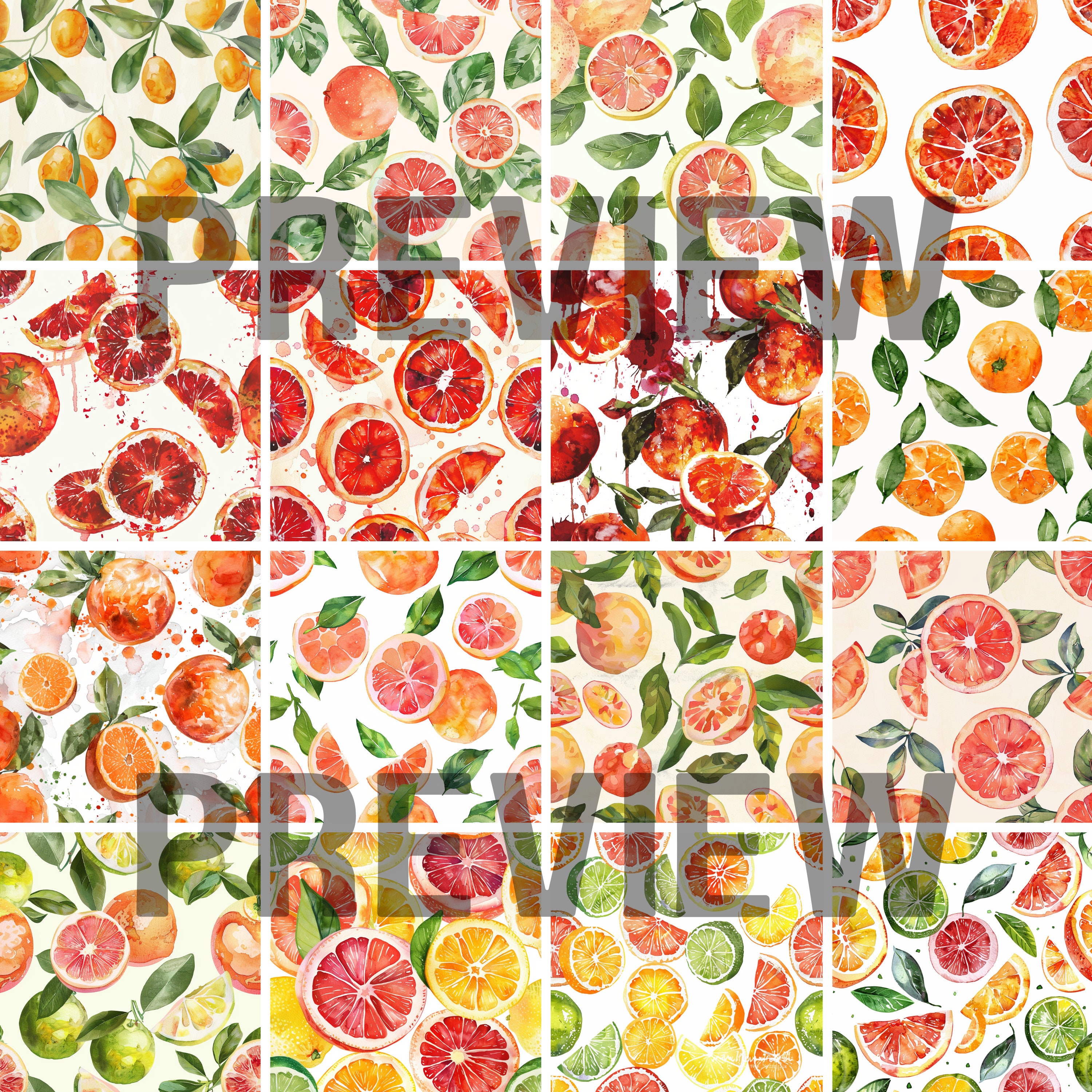 50 Watercolor Citrus Digital Paper Designs - Seamless Design, Digital ...