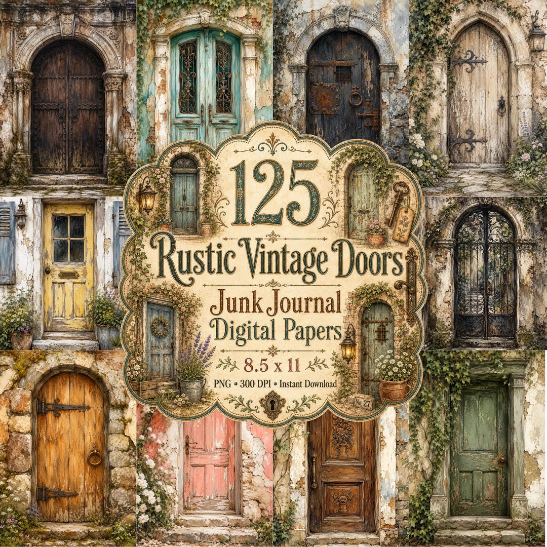 Rustic Vintage Doors Junk Journal Pages, Antique Doorway Digital Papers ...