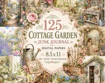 Cottage Garden Junk Journal Pages | Vintage Botanical Ephemera Kit (Digital Download)