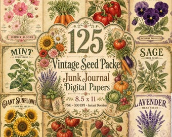 Vintage Seed Packet Junk Journal Papers, Botanical Garden Ephemera (Digital Download)