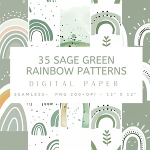 35 modelli arcobaleno verde salvia disegni di carta digitale: design senza soluzione di continuità, Boho, Chic, download istantaneo, diario spazzatura, scrapbooking, file di immagine