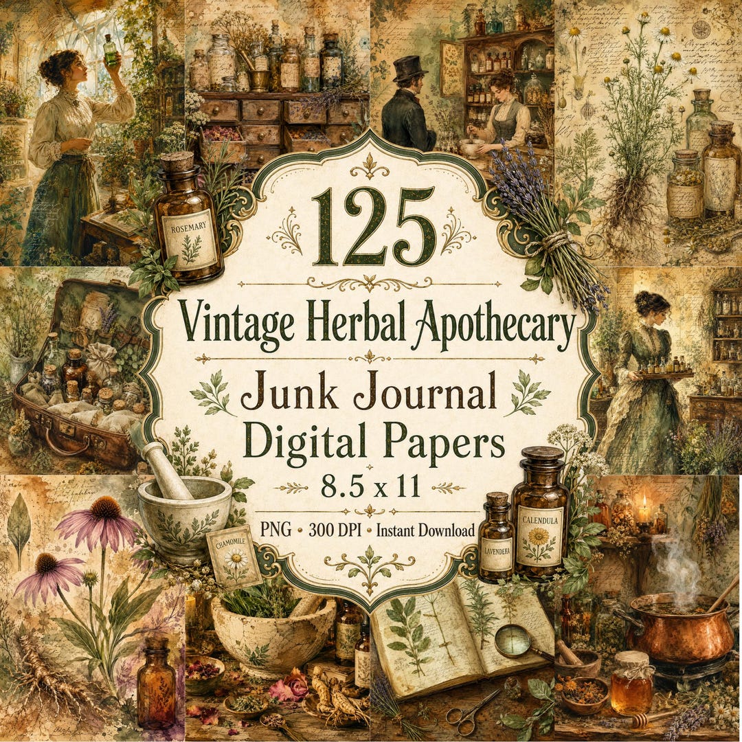 Vintage Herbal Apothecary Junk Journal Kit, Botanical Pharmacy ...