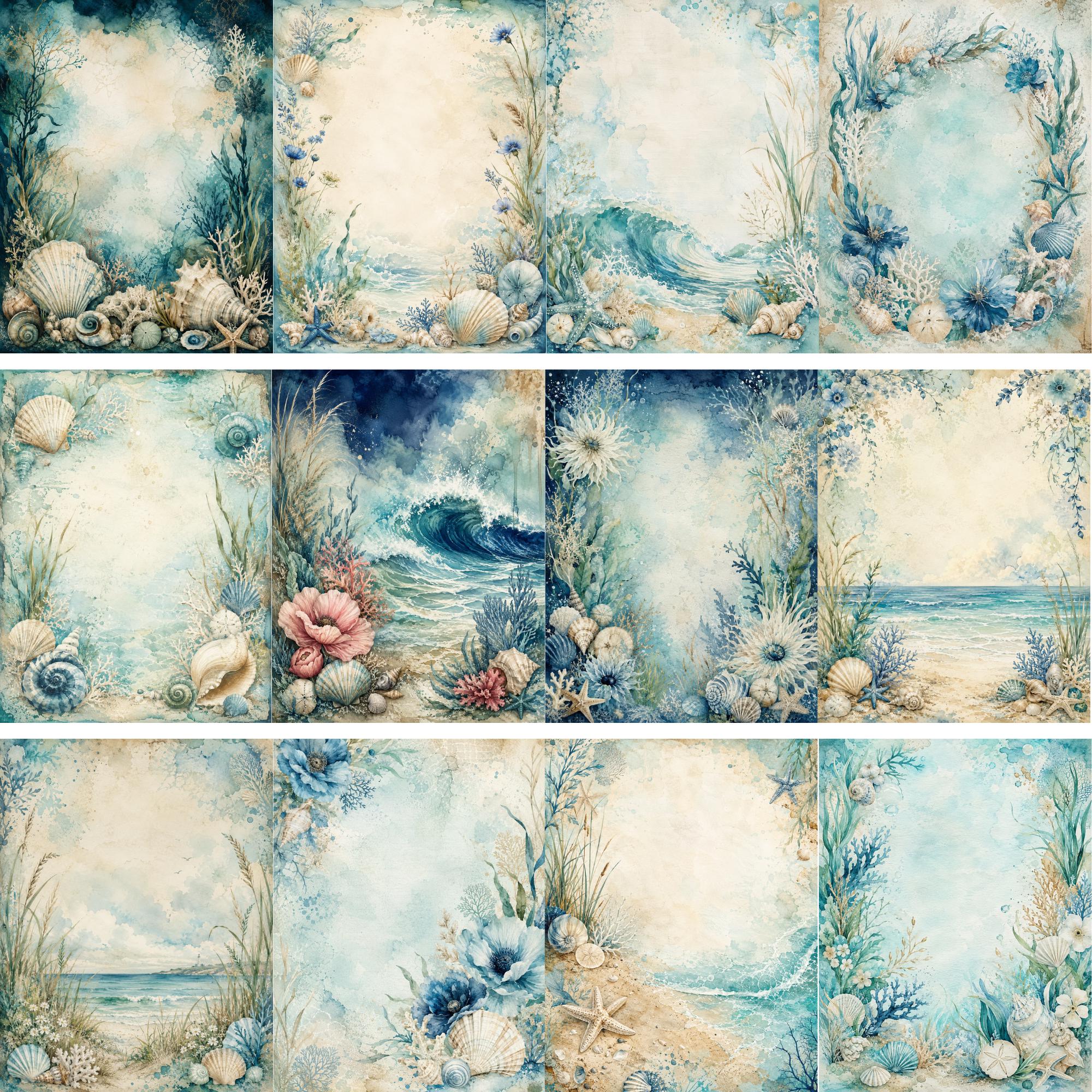 Ocean Junk Journal Pages, Coastal Watercolor Digital Papers, Beach ...
