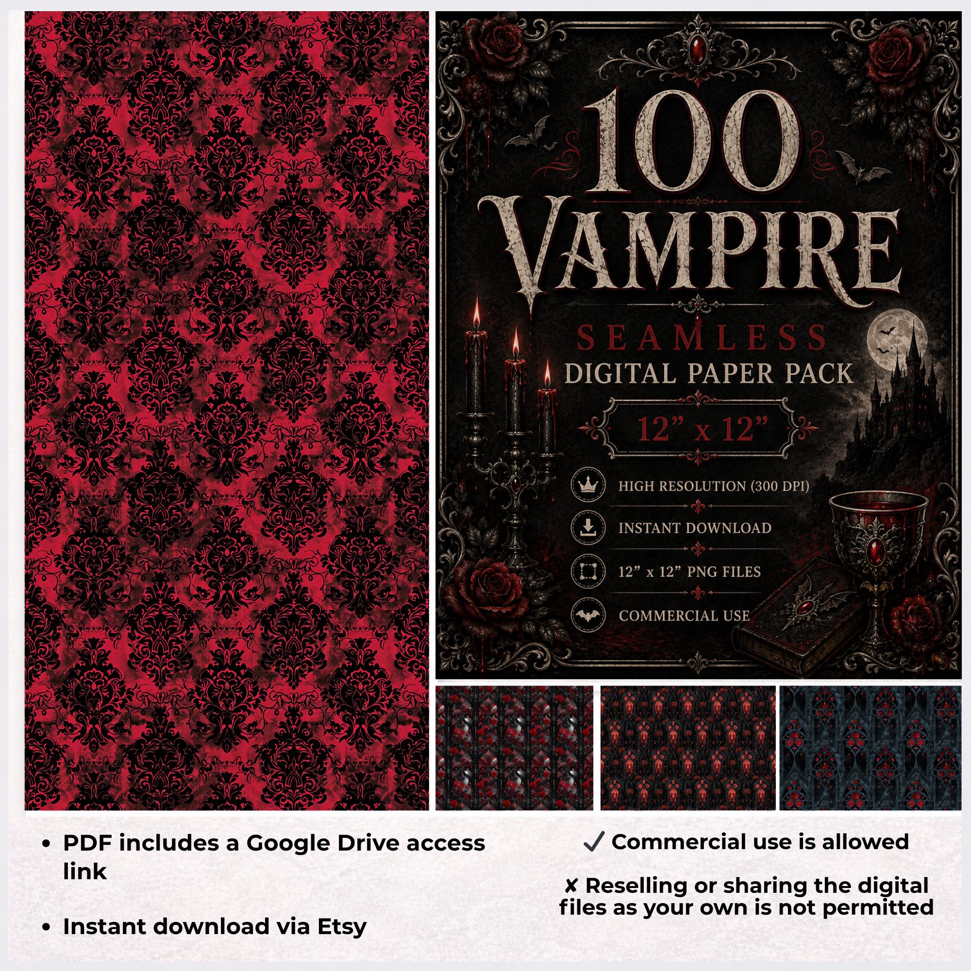Vampire Seamless Digital Papers | Gothic Horror Pattern Pack | Dark ...