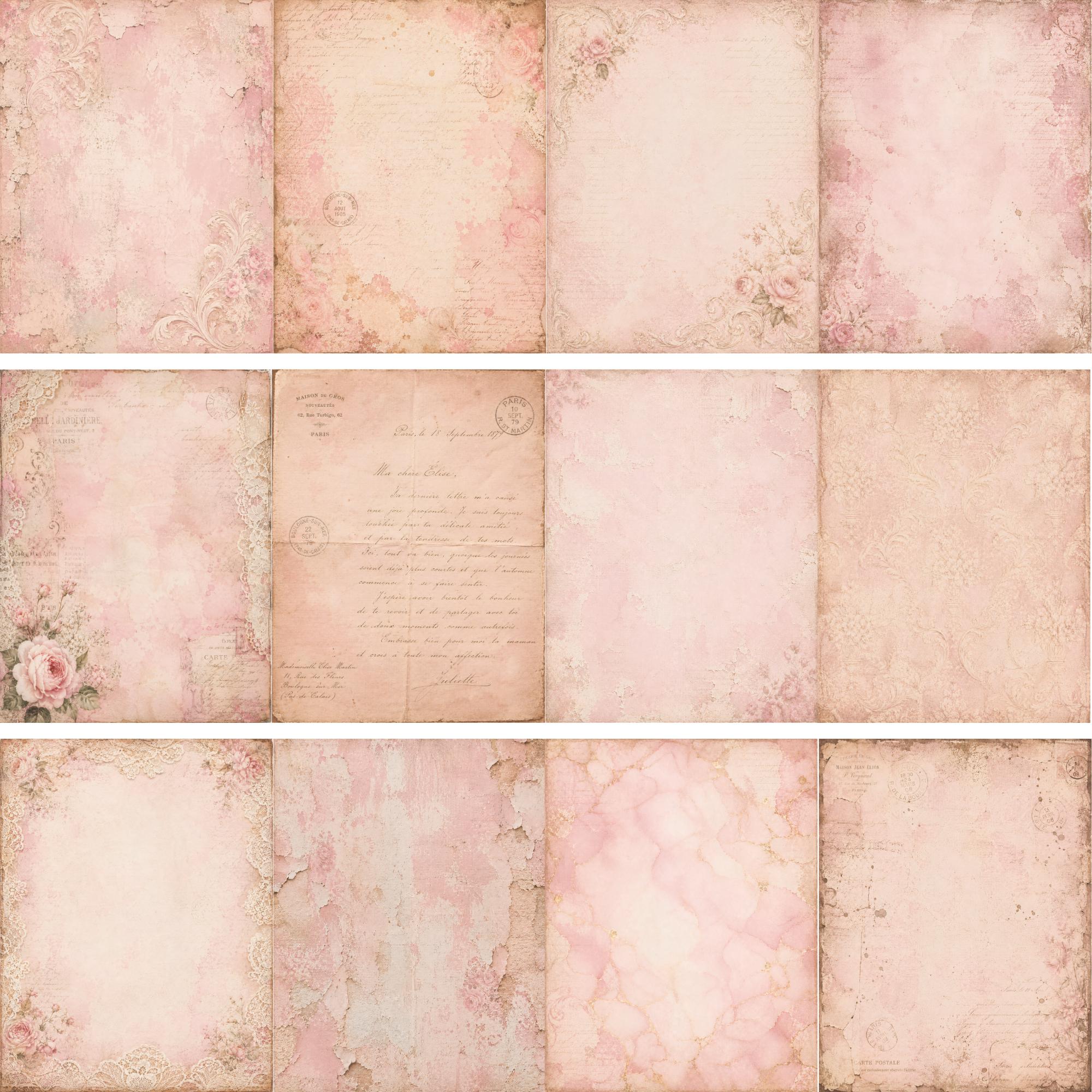 Pink Shabby Chic Junk Journal Papers | Vintage Floral Romantic Ephemera ...