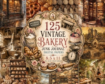 Vintage Bakery Junk Journal Papers, French Patisserie Digital Scrapbook Pages (8.5x11 PNG)