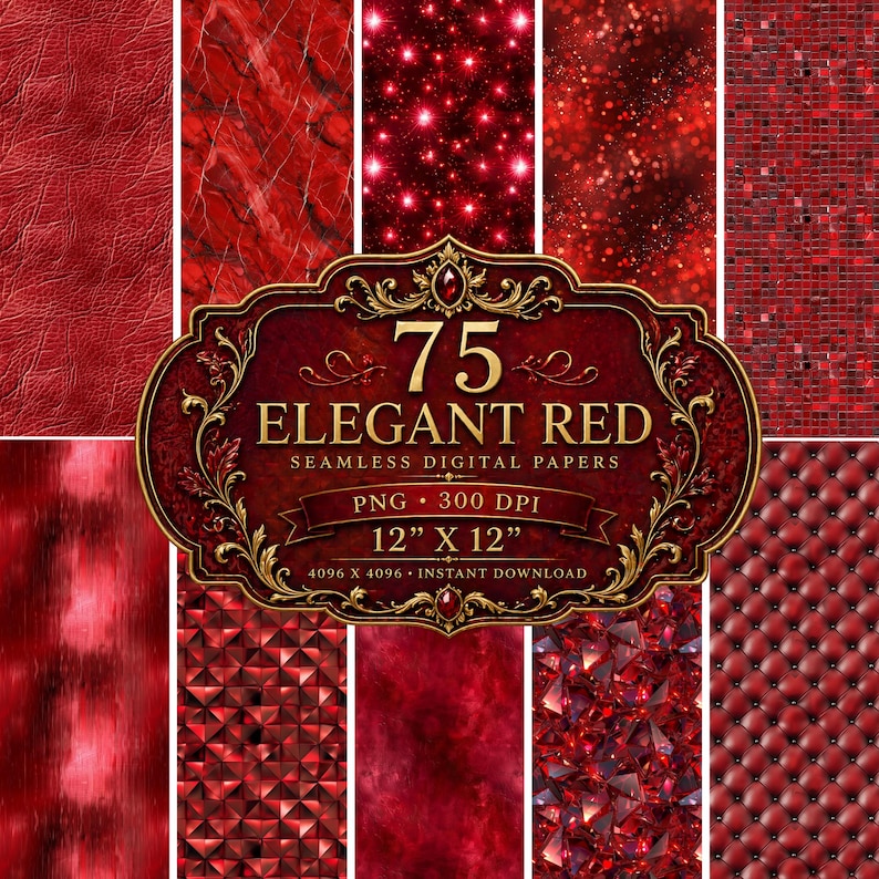 Elegant Red Seamless Digital Papers | Luxury Textures Pack (digital ...