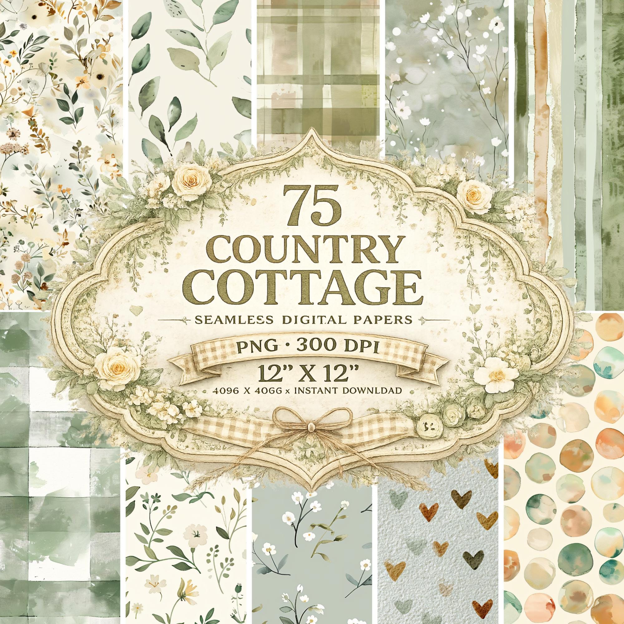Country Cottage Seamless Digital Papers | Vintage Floral Cottagecore ...