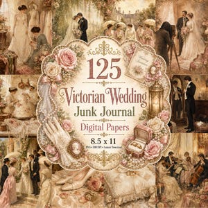Viktorianische Hochzeit Junk Journal Papiere, Vintage Braut Digital Scrapbook Seiten (8.5x11 PNG)