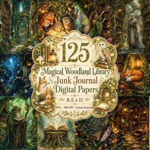 125 Magical Woodland Library Pages, Fairy Forest Junk Journal Papers, Enchanted Book Printables