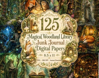 125 Magical Woodland Library Pages, Fairy Forest Junk Journal Papers, Enchanted Book Printables