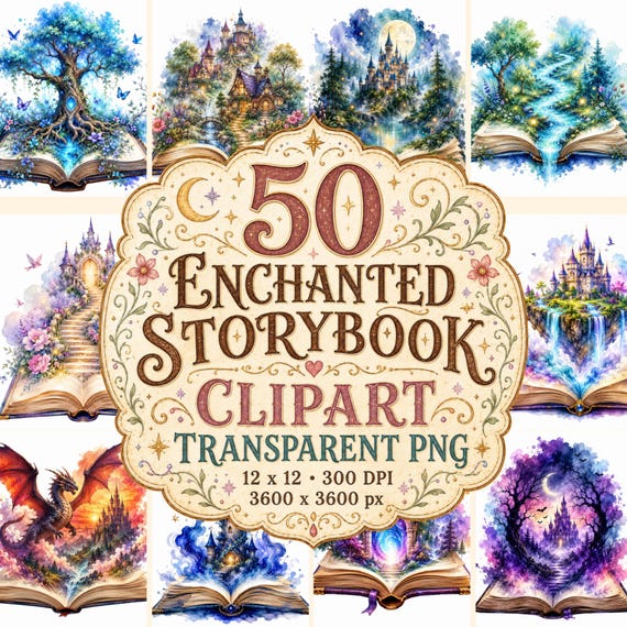Enchanted Storybook Clipart, Fantasy Fairy Tale PNGs (Digital Download)