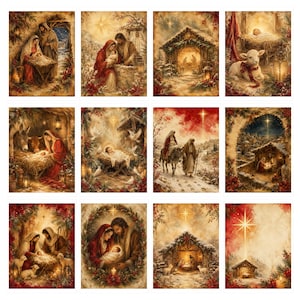 Papeles de diario navideño con motivos de la Natividad, descarga digital vintage religiosa (PNG de 8,5 x 11 pulgadas) imagen 13